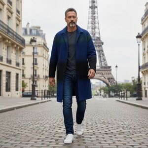 Percival Gradient Car Coat Blue Forest Wool Blend PM-GT1832FRBLS Mens Small NWT